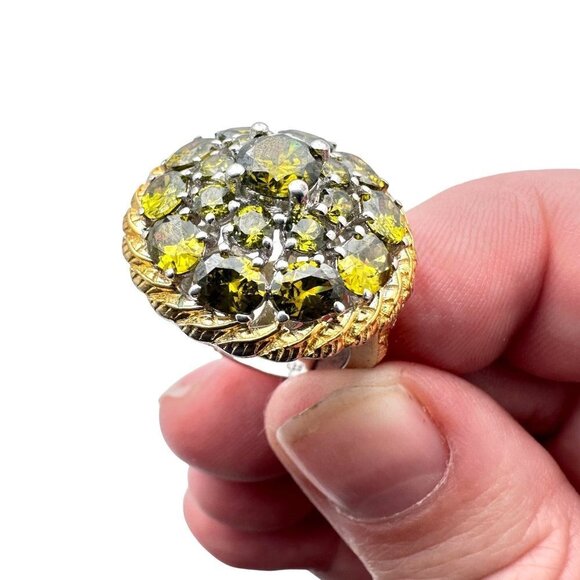 Estate Vintage Karis Green Gemstone Sterling Silver 925 Statement Ring Size 8 - Picture 5 of 11